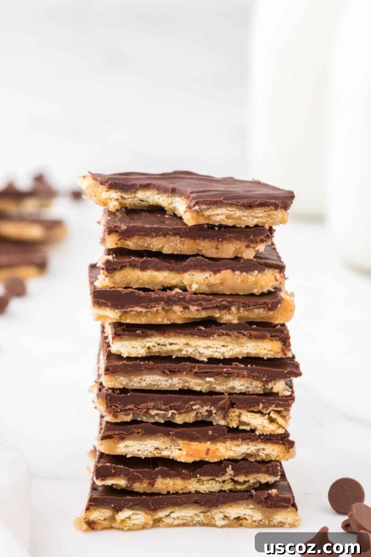 Christmas Cracker Toffee Recipe 15 plain saltine toffee candy pieces stacked