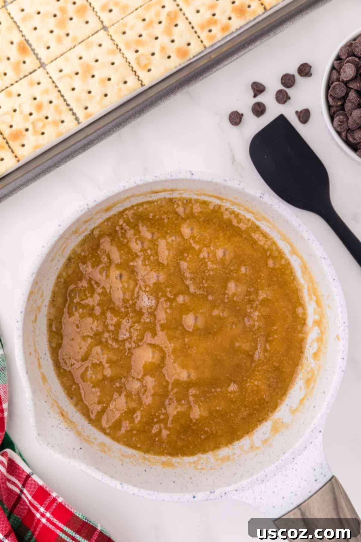 Christmas Cracker Toffee Recipe 8 butter and brown sugar melted together