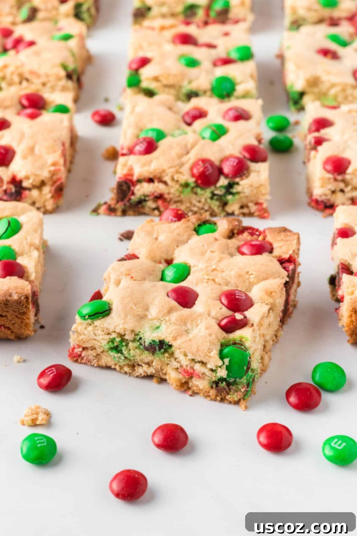 Merry Cookie Bar Magic 15 close up of Christmas cookie bars with red and green M&M's