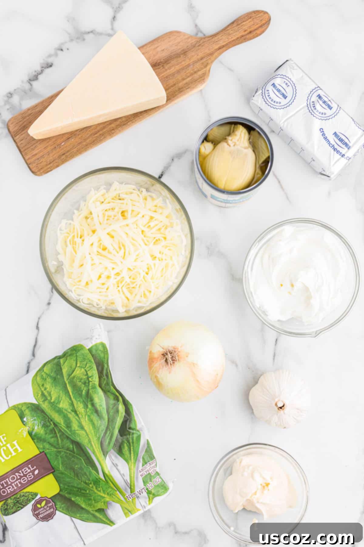 Creamy Slow Cooker Spinach Artichoke Dip 4 ingredients needed to make spinach artichoke dip