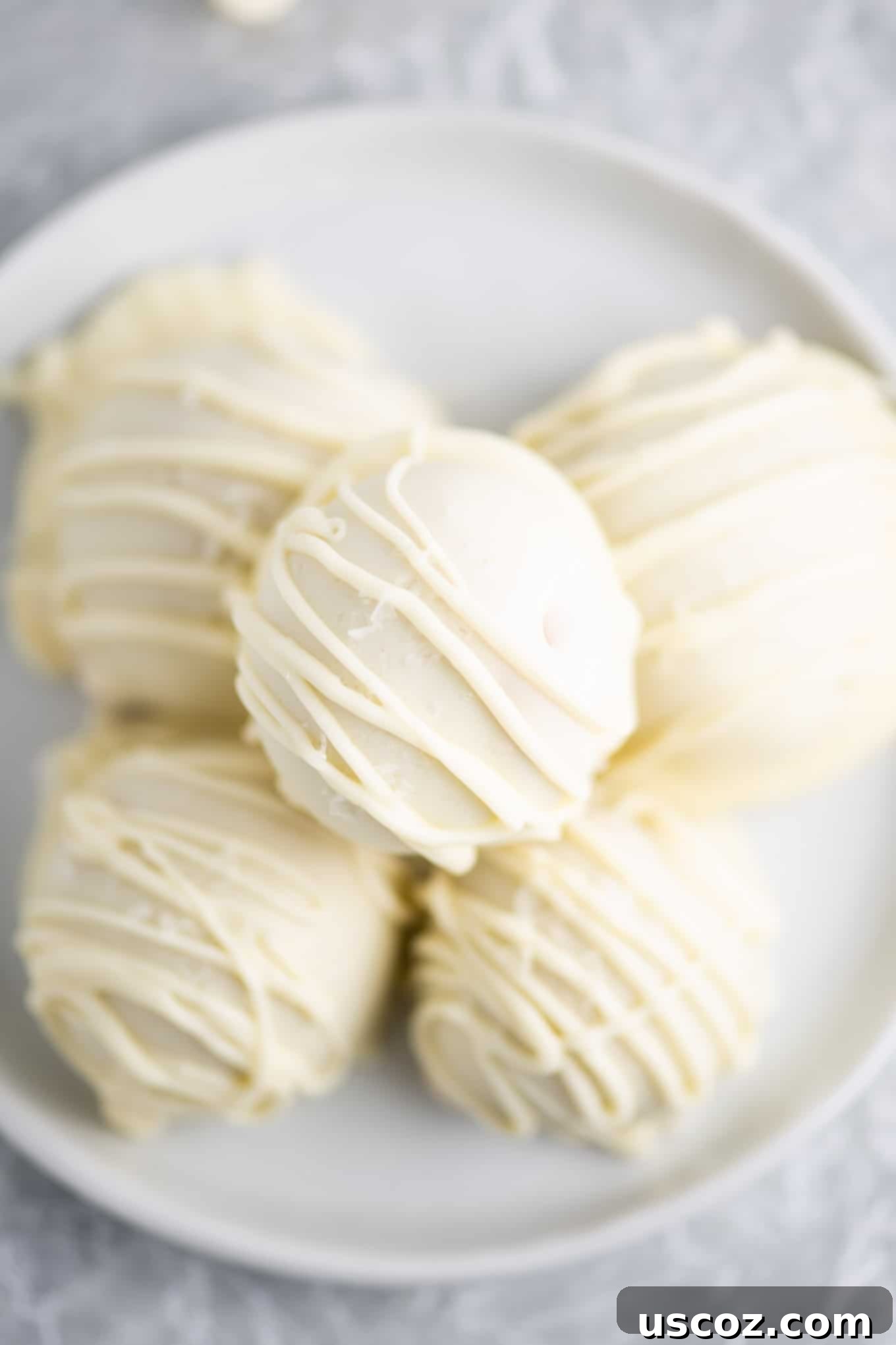 Decadent White Chocolate Peanut Butter Bliss Balls 3 overhead view of the salted white chocolate peanut butter balls