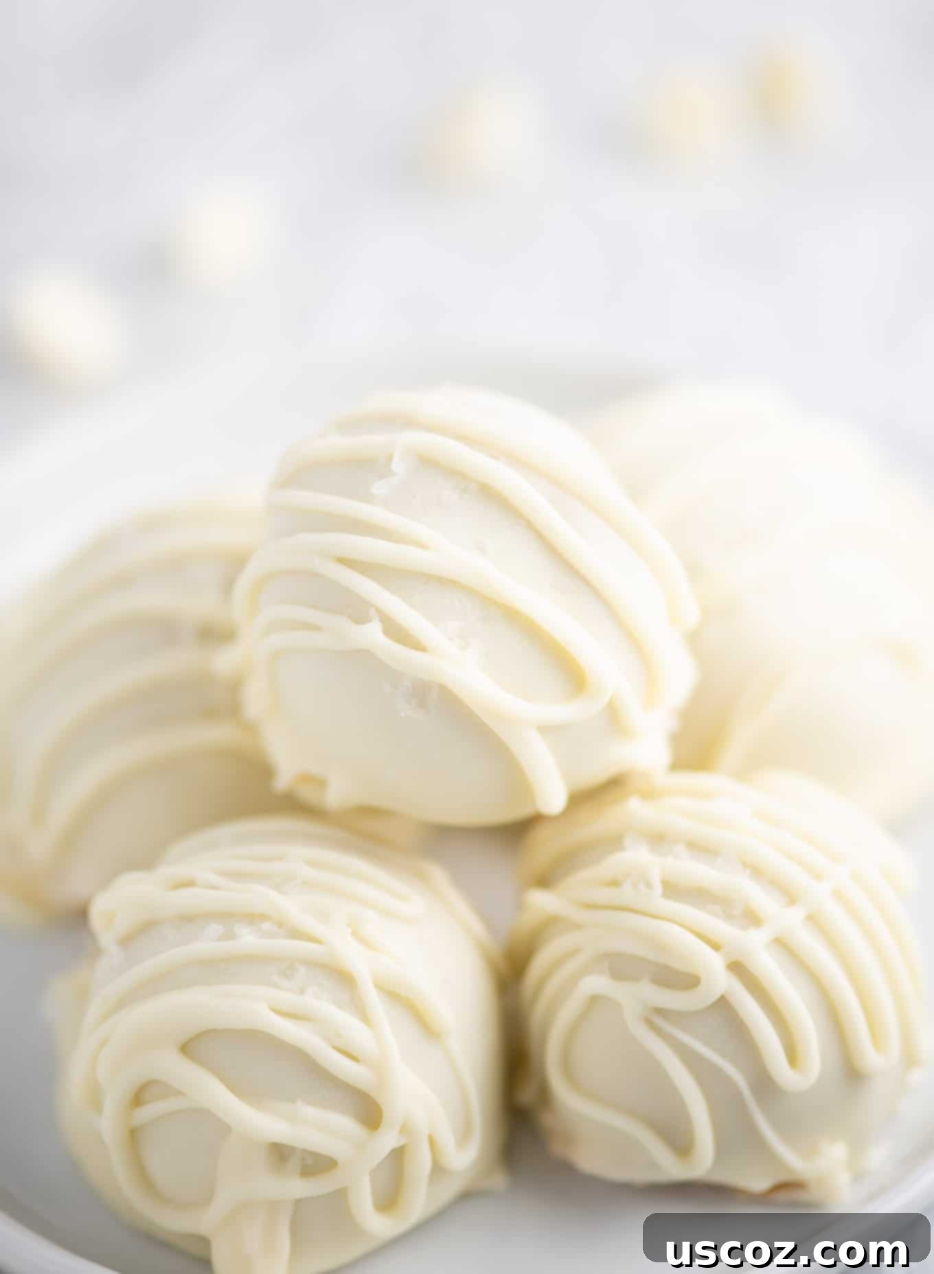 Decadent White Chocolate Peanut Butter Bliss Balls 9 a plate of peanut butter balls