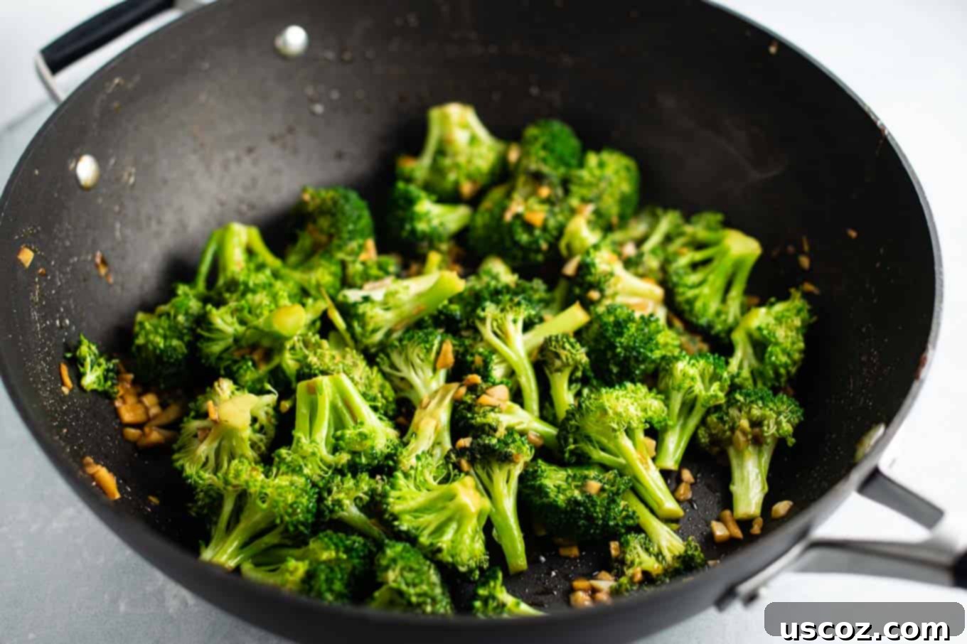 Easy Broccoli Stir Fry 9 broccoli stir fried in a black skillet