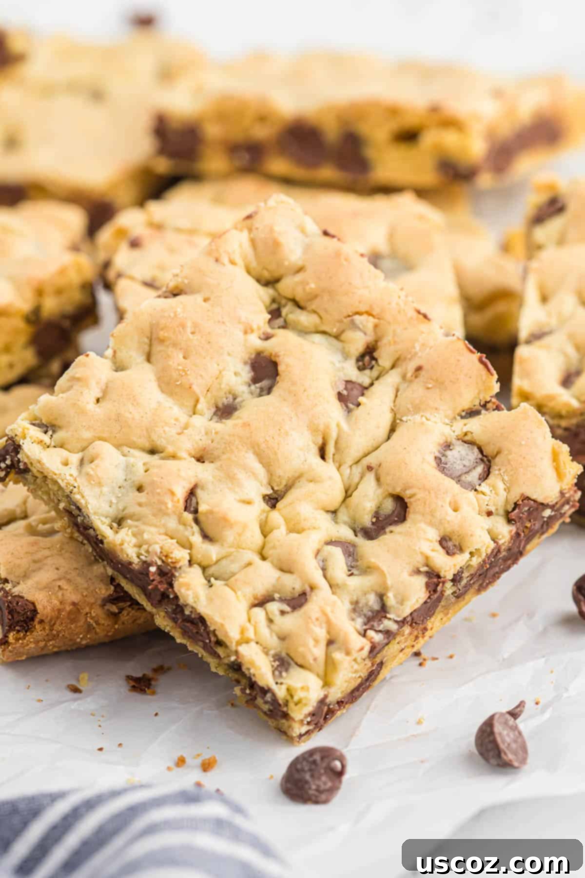 Cake Mix Cookie Squares 13 a single cake mix cookie bar, showcasing its thick, chewy texture