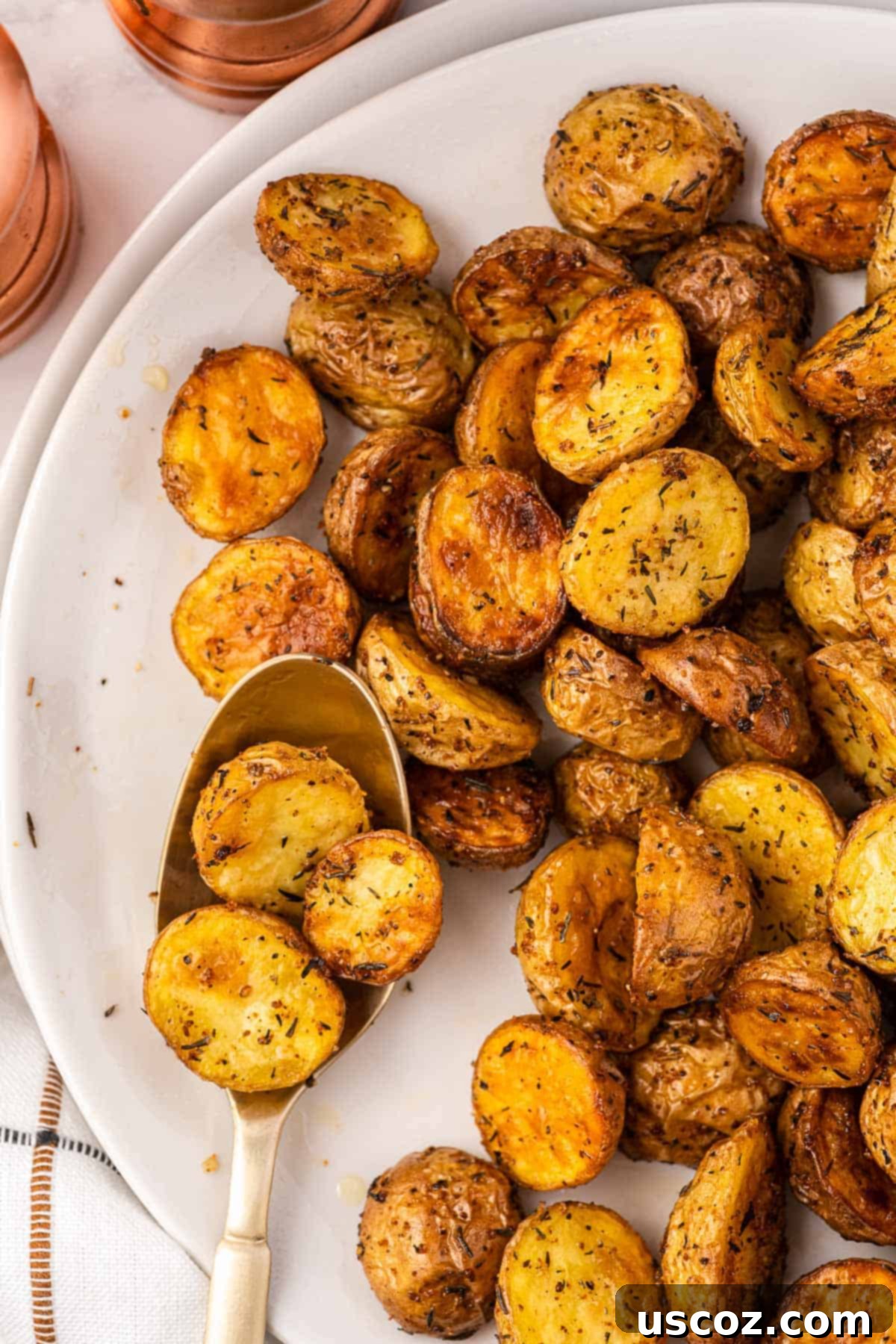 Crispy Golden Air Fryer Baby Potatoes 12 air fryer potatoes on a plate