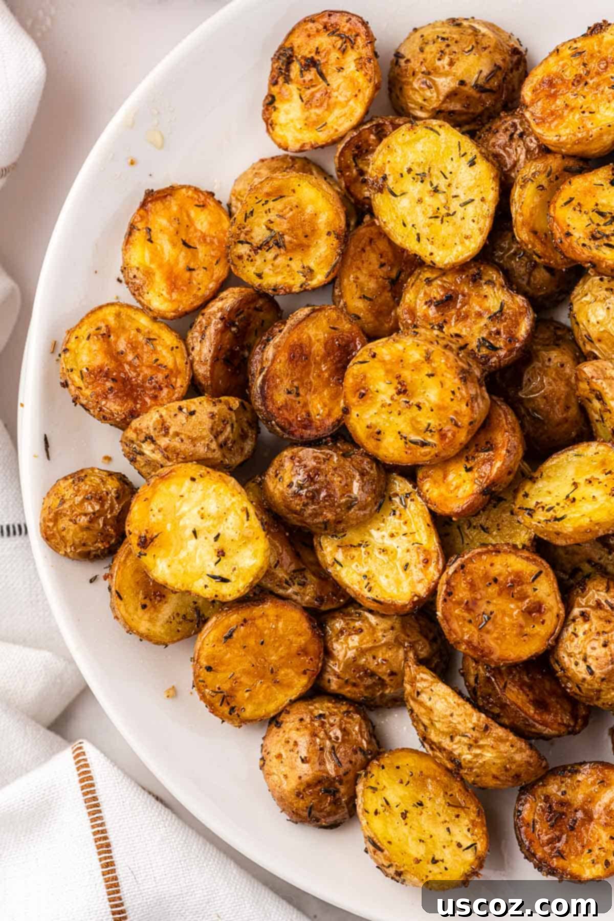 Crispy Golden Air Fryer Baby Potatoes 13 air fryer potatoes on a plate