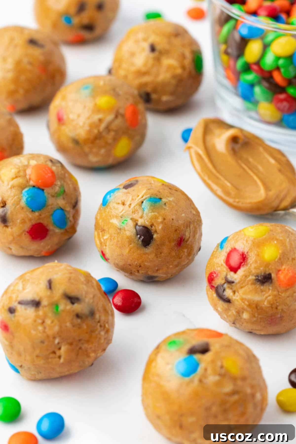 Monster Cookie Energy Bites 13 A close-up of several monster cookie bites with a bright, inviting appearance.