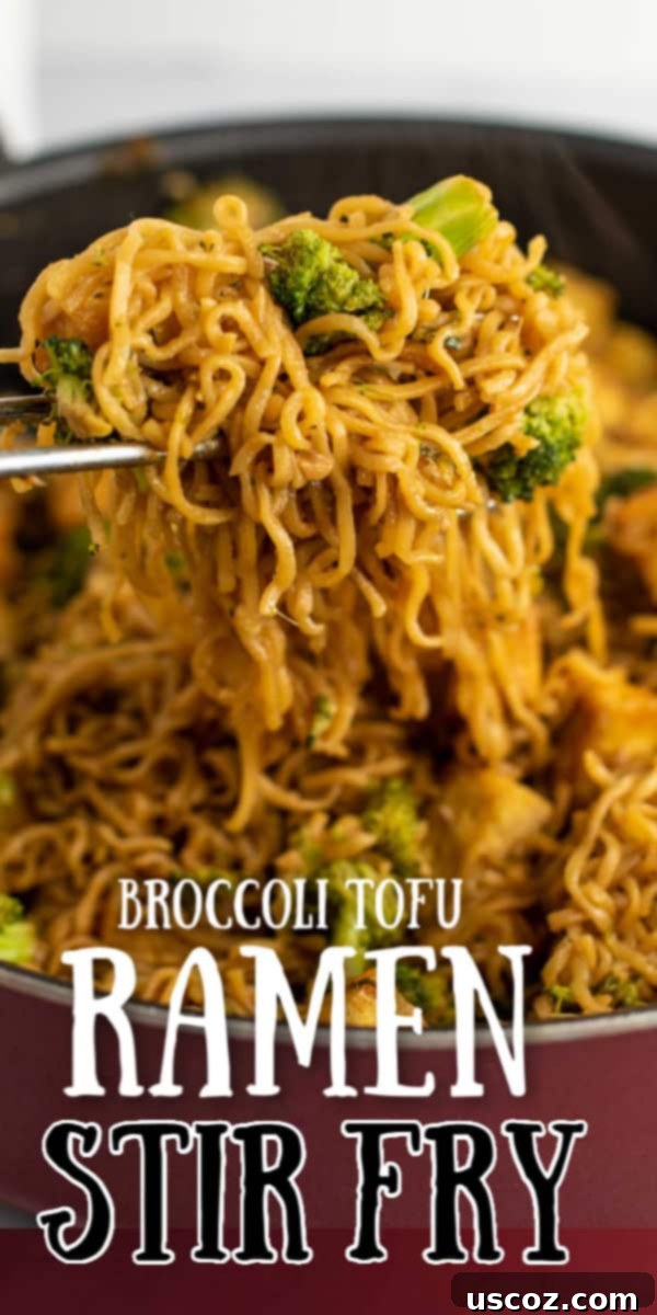 Savory Broccoli Tofu Ramen 13 image with text "broccoli tofu ramen stir fry"