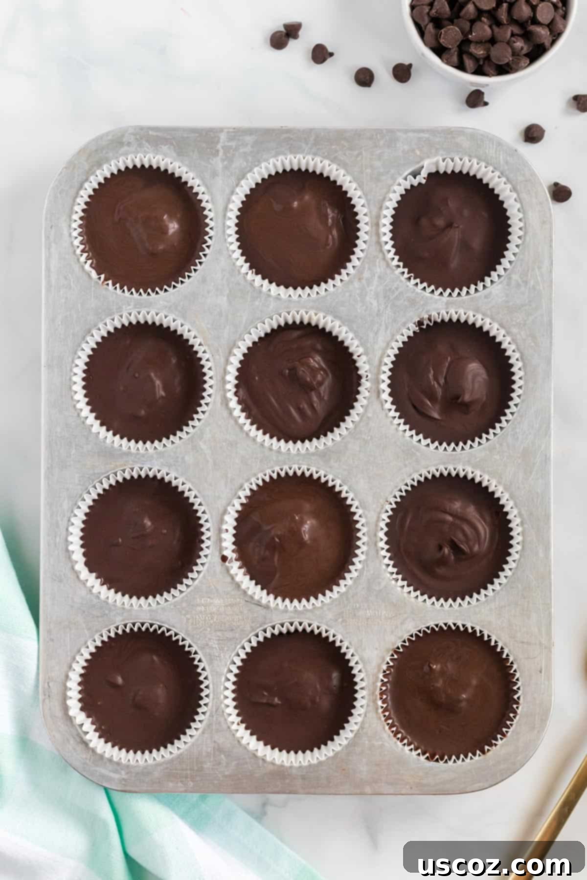 Plant-Based Peanut Butter Perfection 8 vegan peanut butter cups chilled in the muffin tin