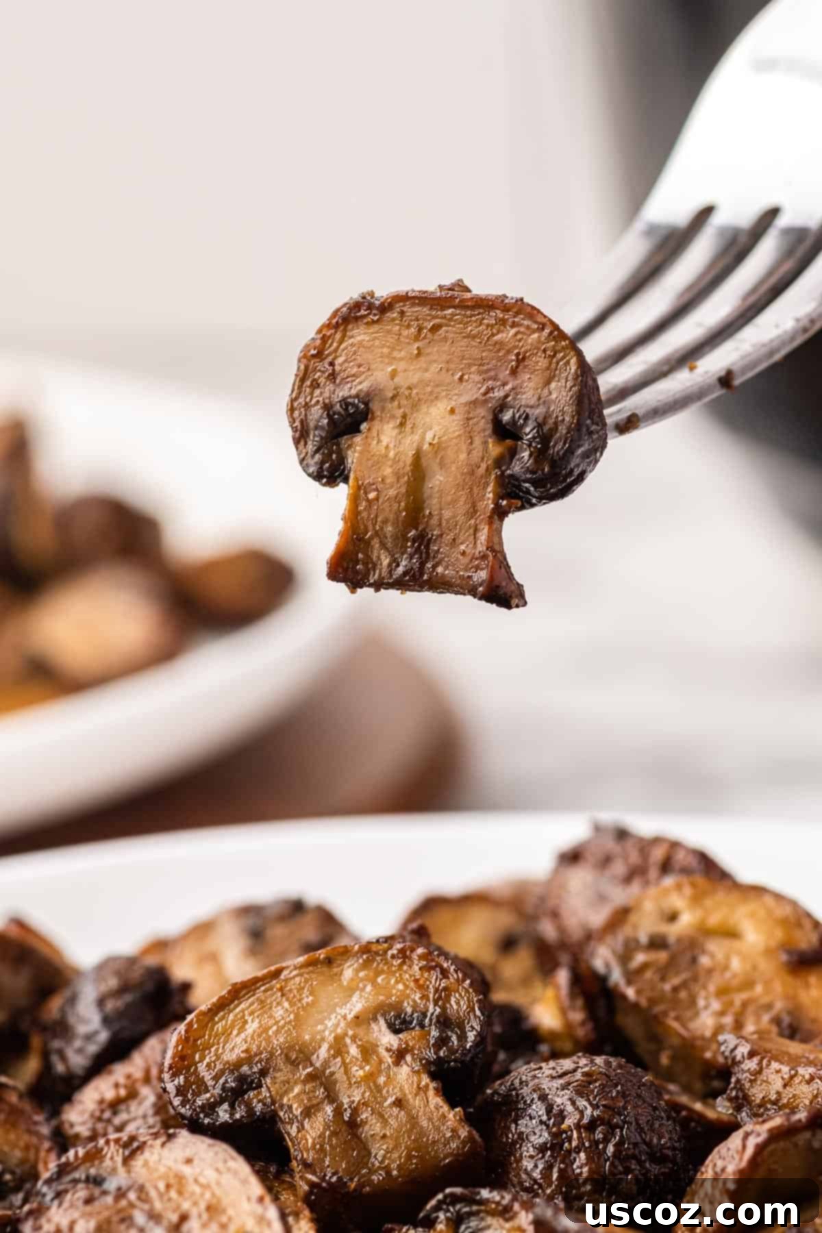 Crispy Air Fryer Mushrooms 12 a fork holding a mushroom