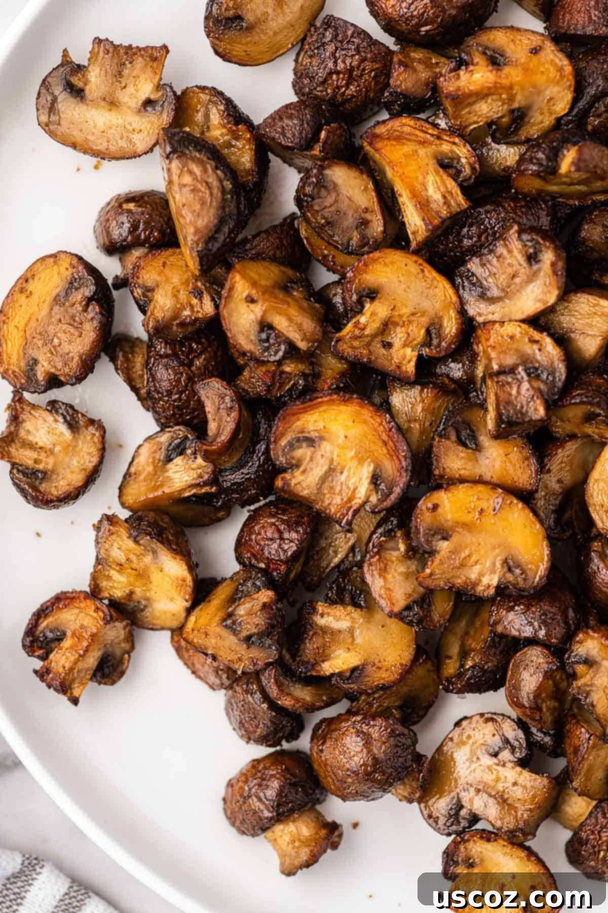Crispy Air Fryer Mushrooms 13 air fryer mushrooms on a white plate