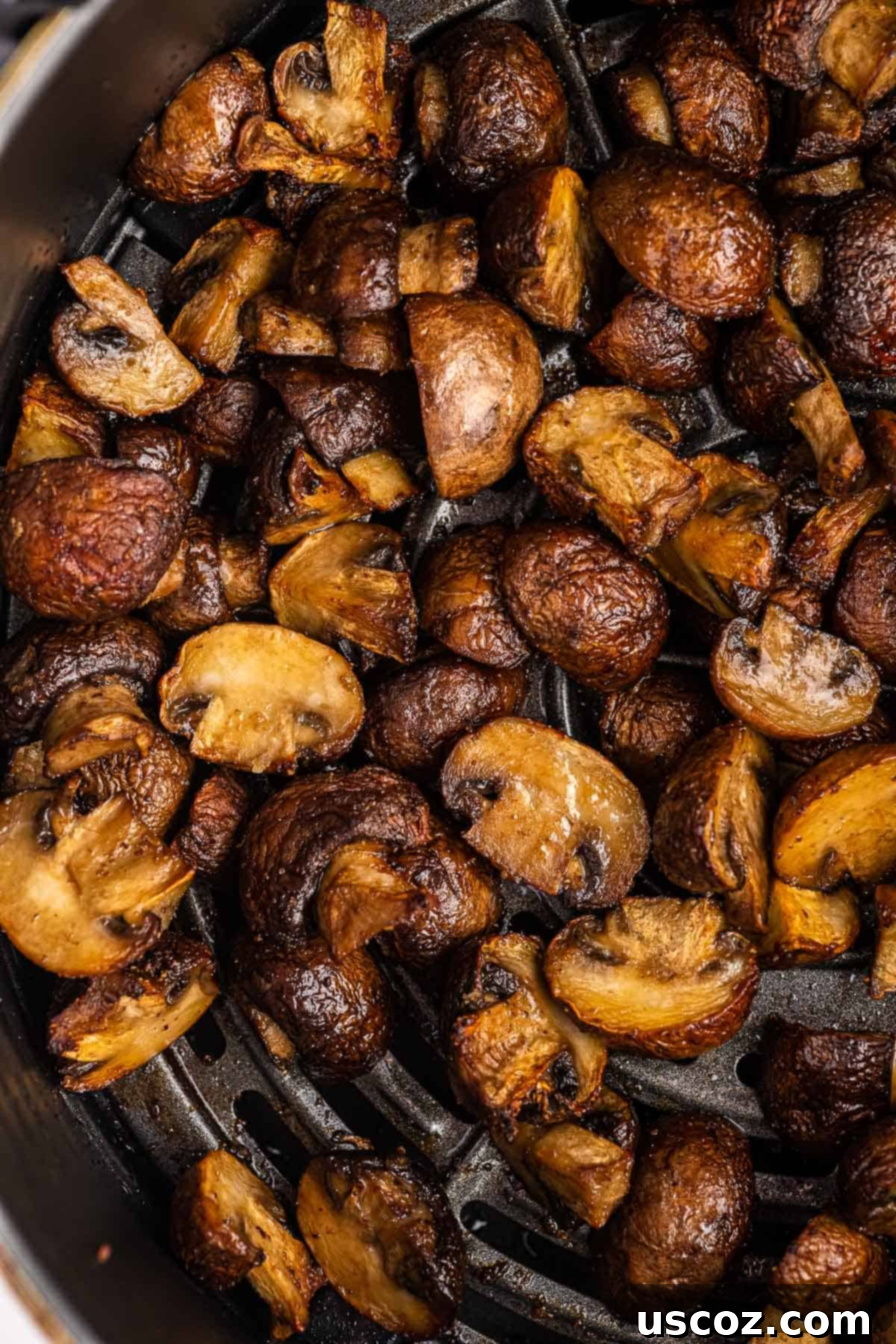 Crispy Air Fryer Mushrooms 10 air fried mushrooms in the air fryer basket