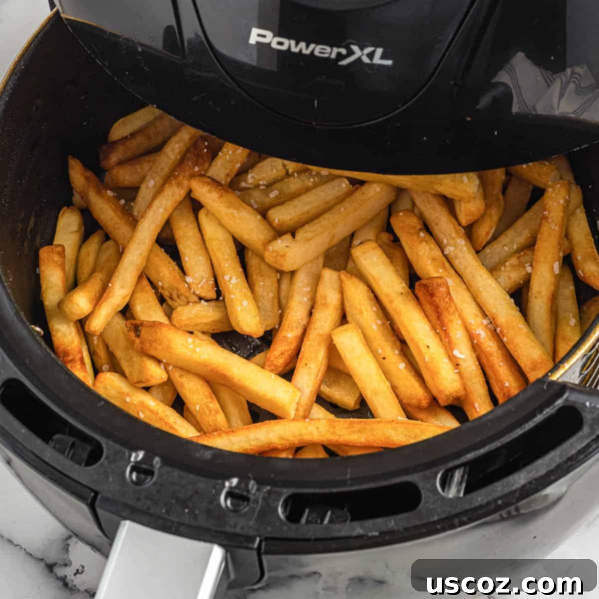 Perfectly Crispy Air Fryer Frozen Fries 7 A final close-up shot of several perfectly air-fried golden french fries, highlighting their inviting crispy texture and delicious appeal.