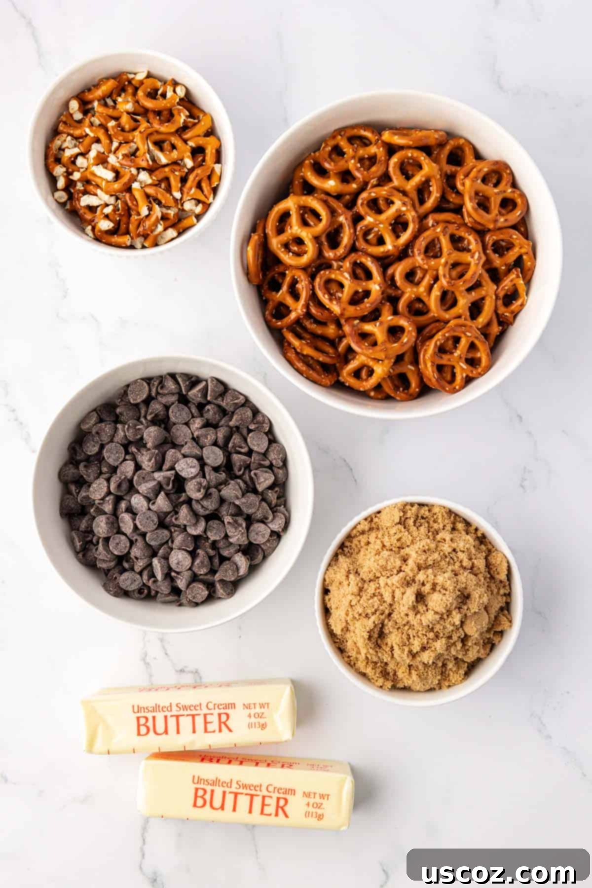 Holiday Pretzel Crunch 4 chocolate chips, pretzels, brown sugar, and butter