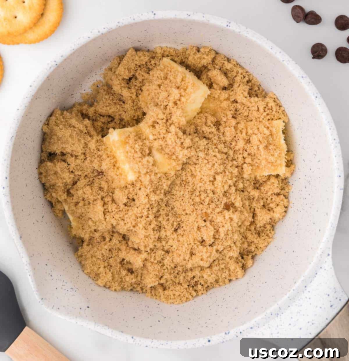 Sweet and Salty Ritz Cracker Toffee 5 Melted butter and brown sugar simmering together in a saucepan, forming the toffee base.