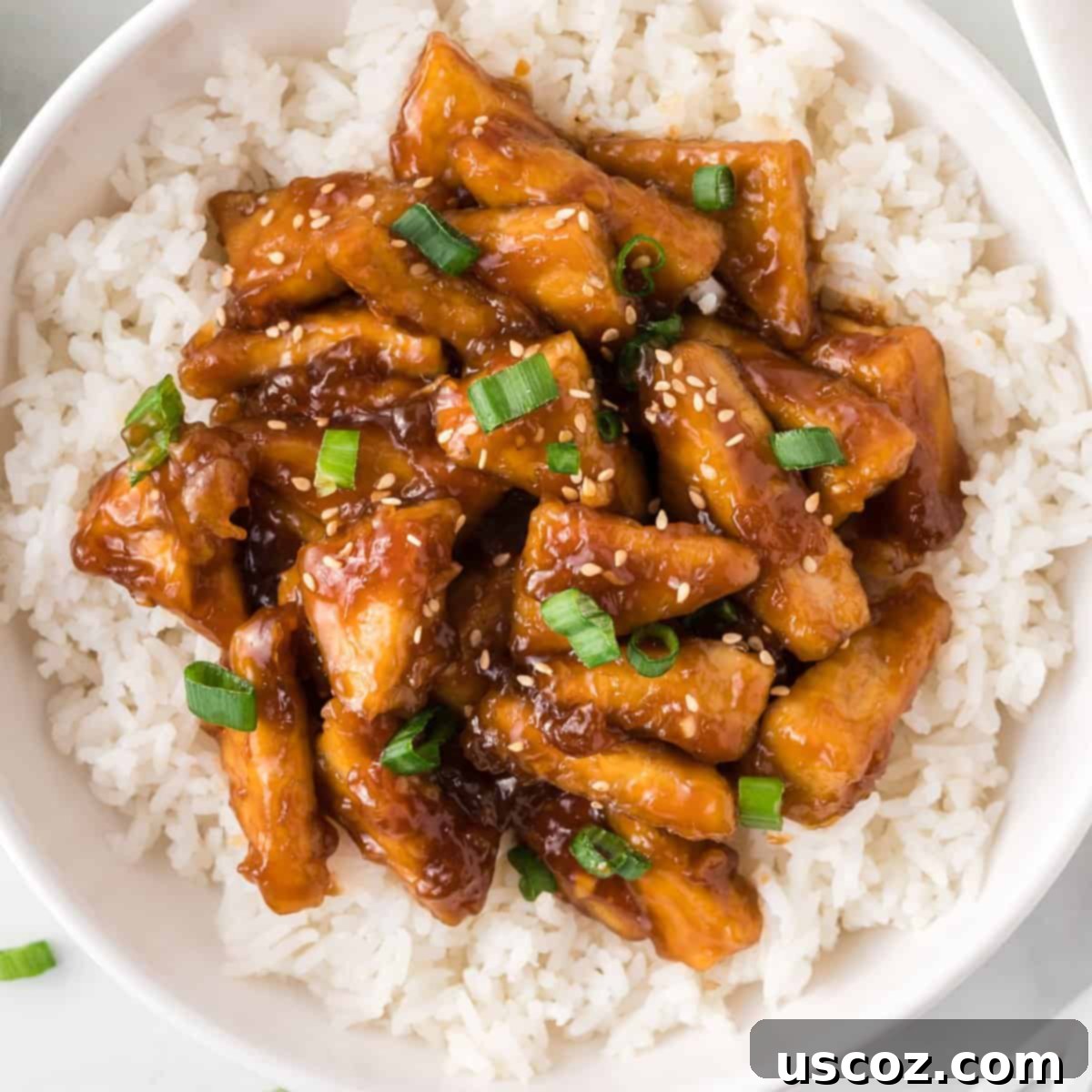 Homemade Teriyaki Sauce 9 Delicious teriyaki tofu triangles served elegantly over a bed of fluffy white rice in a bowl, showcasing a complete and appetizing meal.