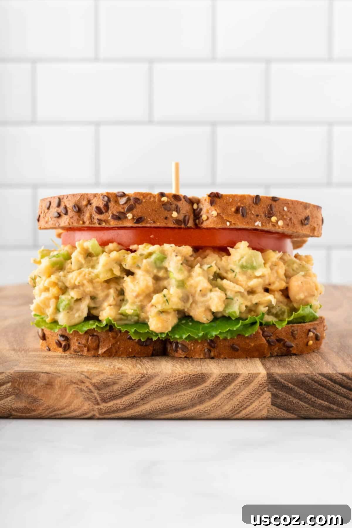 Creamy Dreamy Chickpea Salad Sandwich 2 Delicious chickpea salad sandwich on whole wheat bread with fresh tomato and crisp lettuce