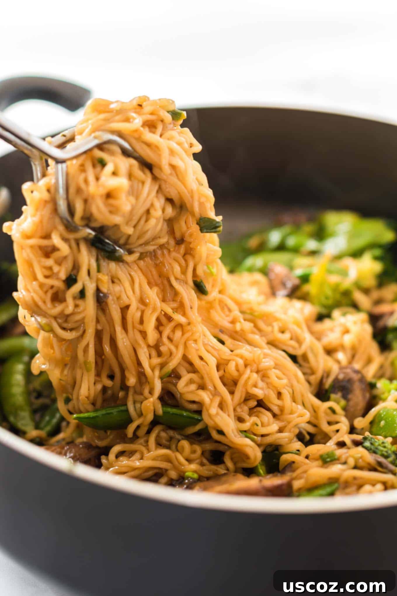 Sweet & Savory Teriyaki Noodles 9 grabbing a serving of teriyaki noodles