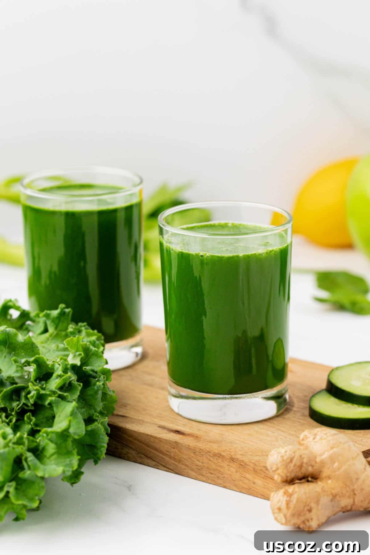 Your Daily Green Boost 2 green juice in a glass