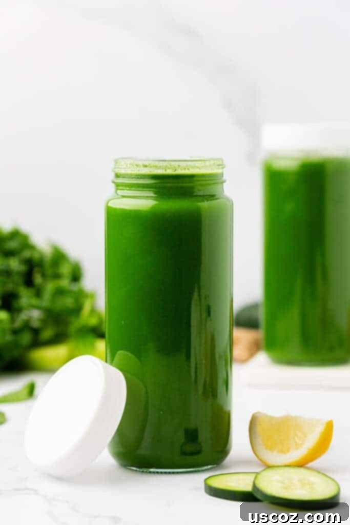 Your Daily Green Boost 11 green juice in a jar