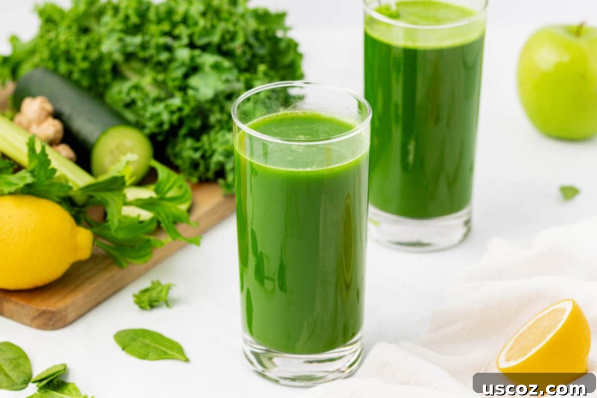 Your Daily Green Boost 10 green juice in a glass
