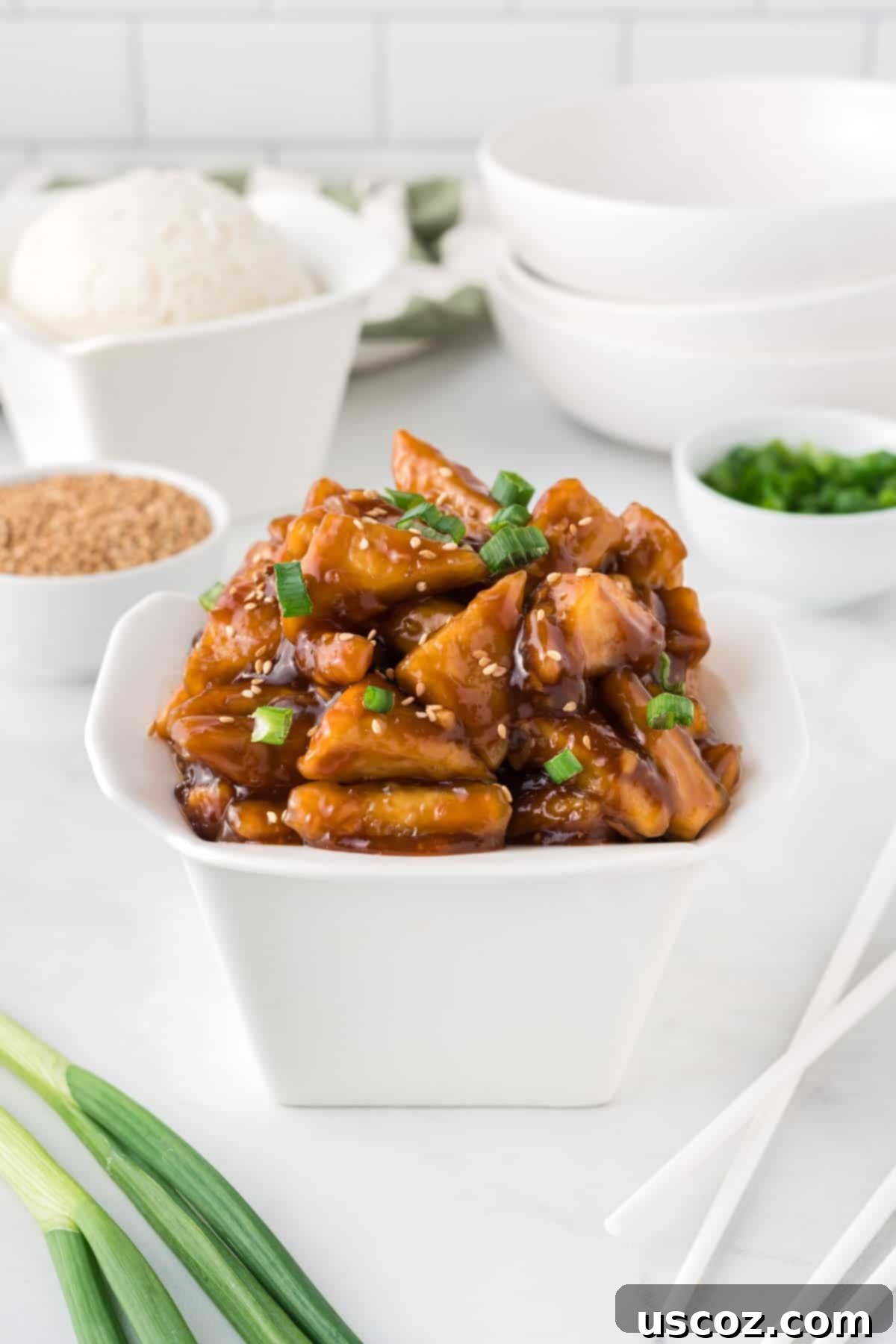 Glazed Teriyaki Tofu 14 takeout container filled with teriyaki tofu