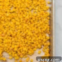 Crispy Roasted Frozen Corn 7 roasted corn on a baking sheet