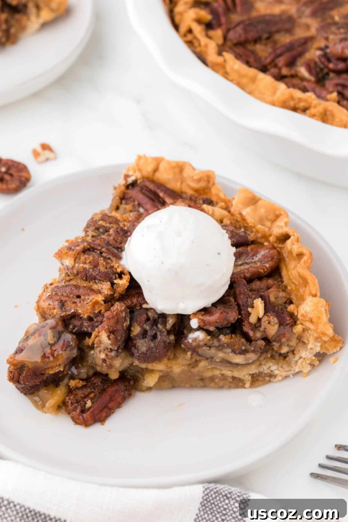 Sweet Maple Pecan Perfection 2 slice of maple pecan pie topped with a scoop of ice cream