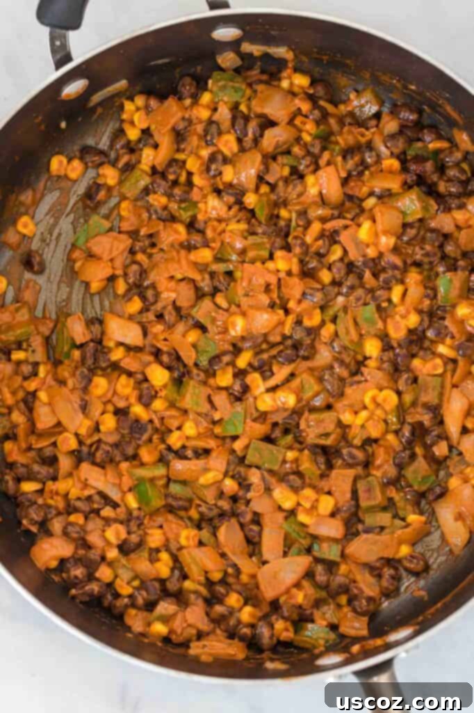 Ultimate Plant-Based Enchiladas 4 Enchilada filling in a skillet