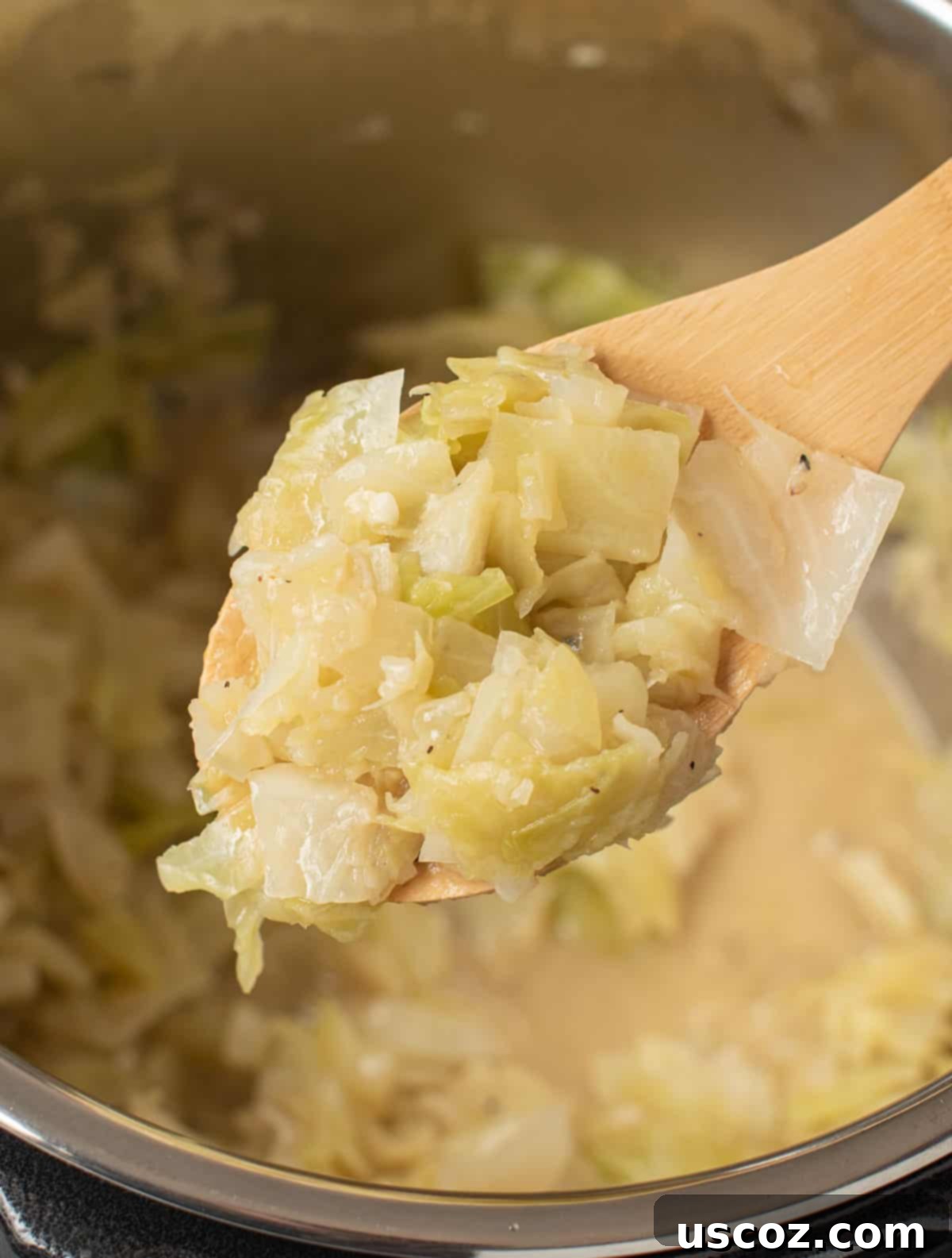 Savory Instant Pot Cabbage 3 Close-up of perfectly cooked buttered Instant Pot cabbage