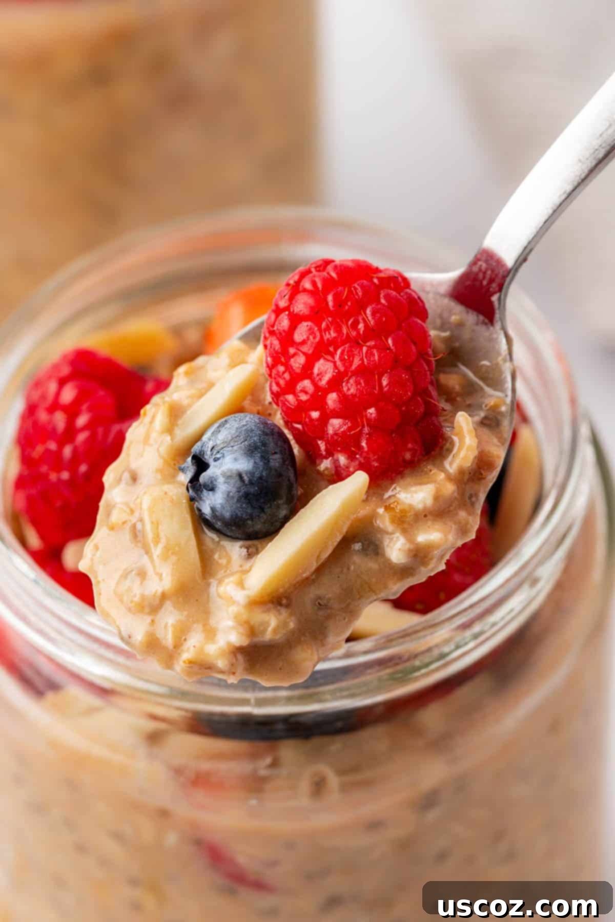 Power-Packed Overnight Oats 17 protein overnight oats topped with berries and almonds