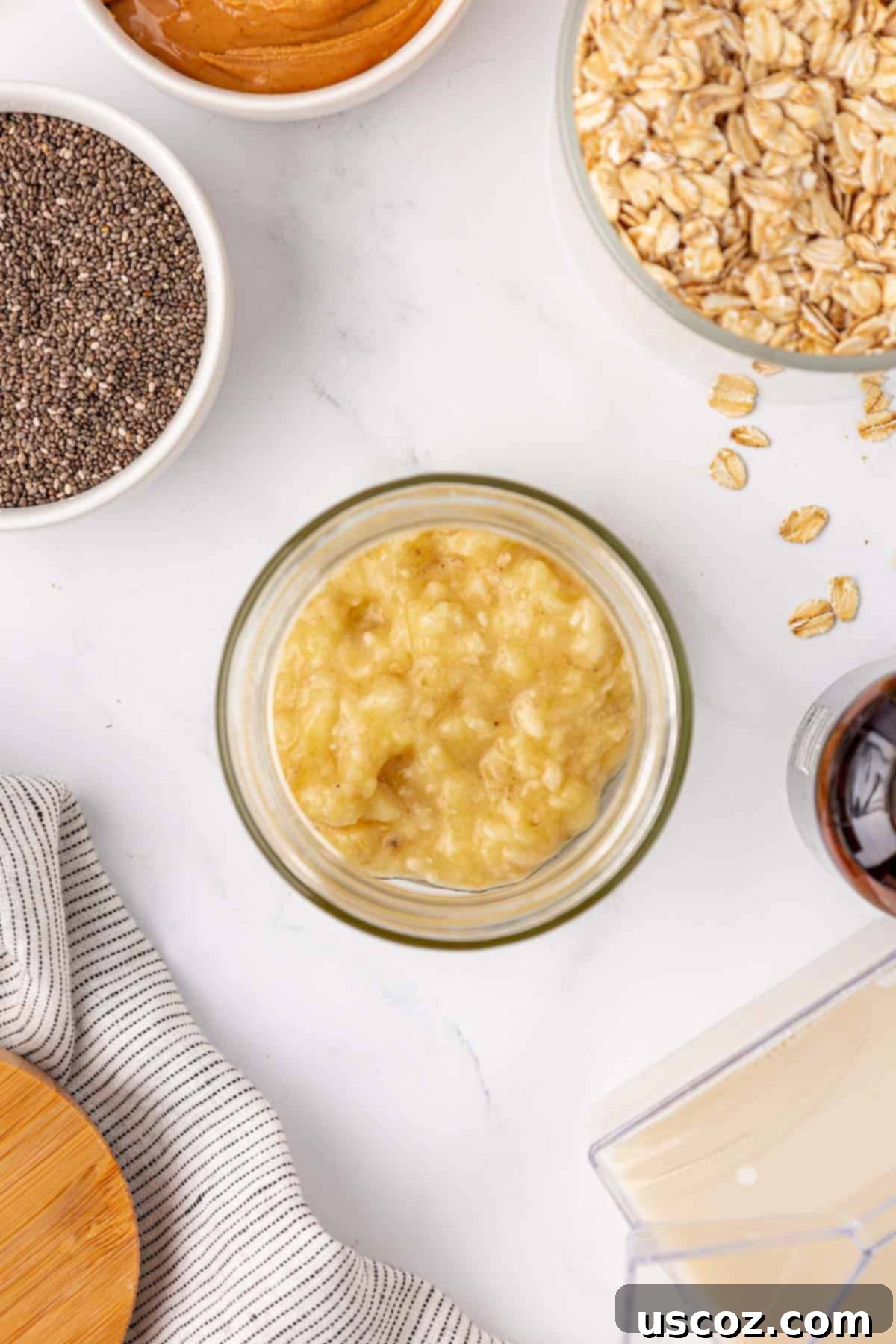 Power-Packed Overnight Oats 7 mashed banana in a jar
