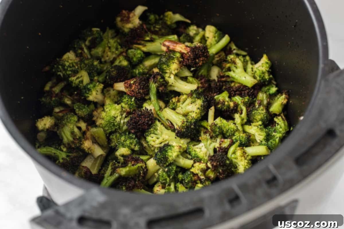 Crispy Air Fryer Frozen Broccoli 5 air fried frozen broccoli in the air fryer basket