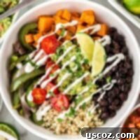 Low-Carb Cauliflower Rice Burrito Bowl 21 Cauliflower Rice Burrito Bowl featuring black beans, fajita veggies, sweet potatoes, and guacamole