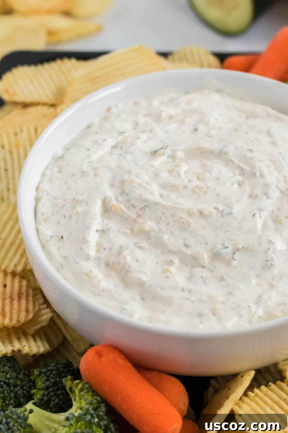 Dip Into Deliciousness 3 chip dip in a bowl