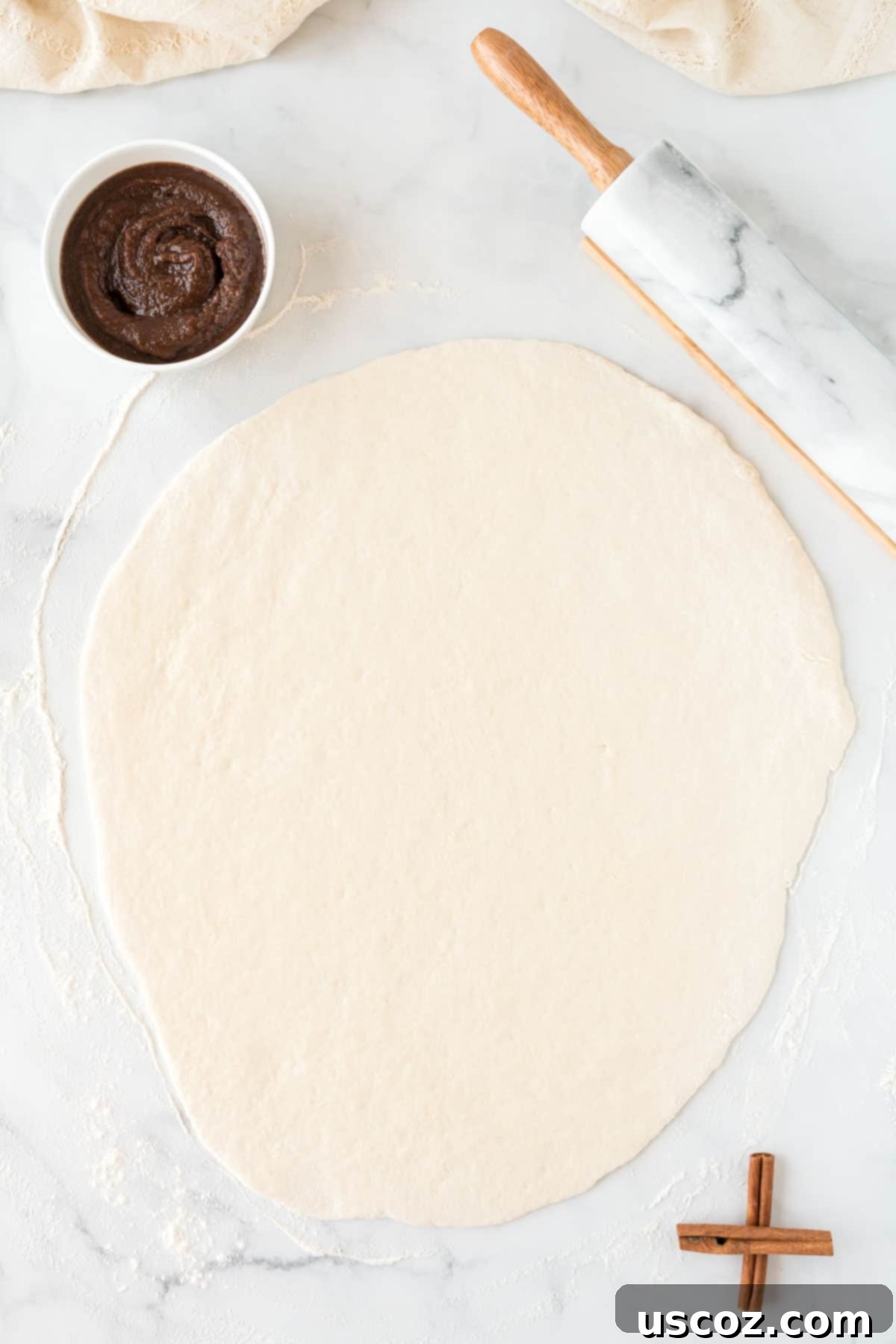 Effortless Cinnamon Swirls 7 the dough perfectly rolled out on a floured surface