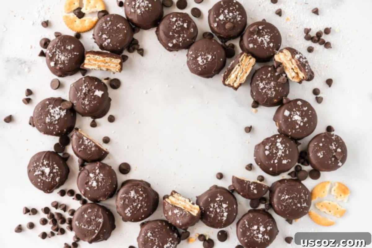 Irresistible Ritz Cookie Bites 14 Ritz Cracker Cookies artfully arranged in a circle on a platter.