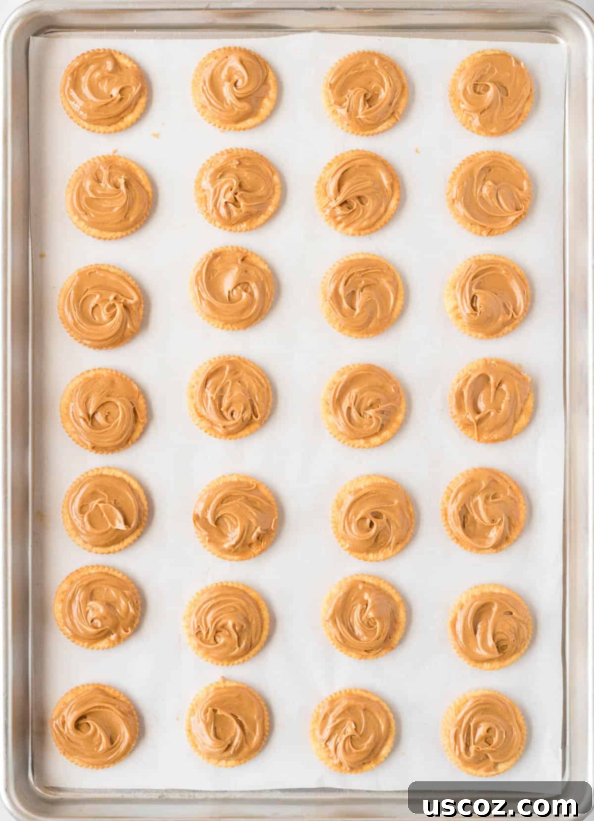 Irresistible Ritz Cookie Bites 6 Ritz crackers topped with a layer of creamy peanut butter.