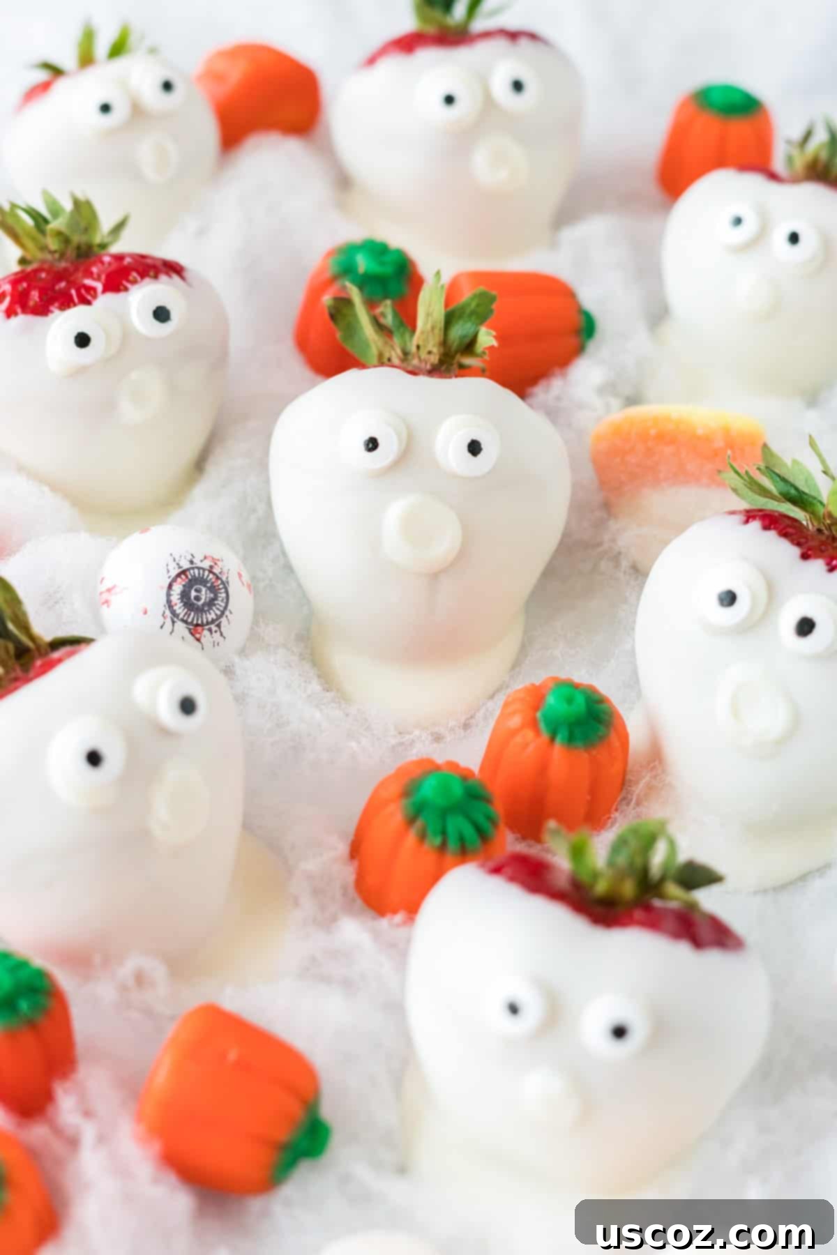 Strawberry Whispers 13 strawberry ghosts with halloween candy