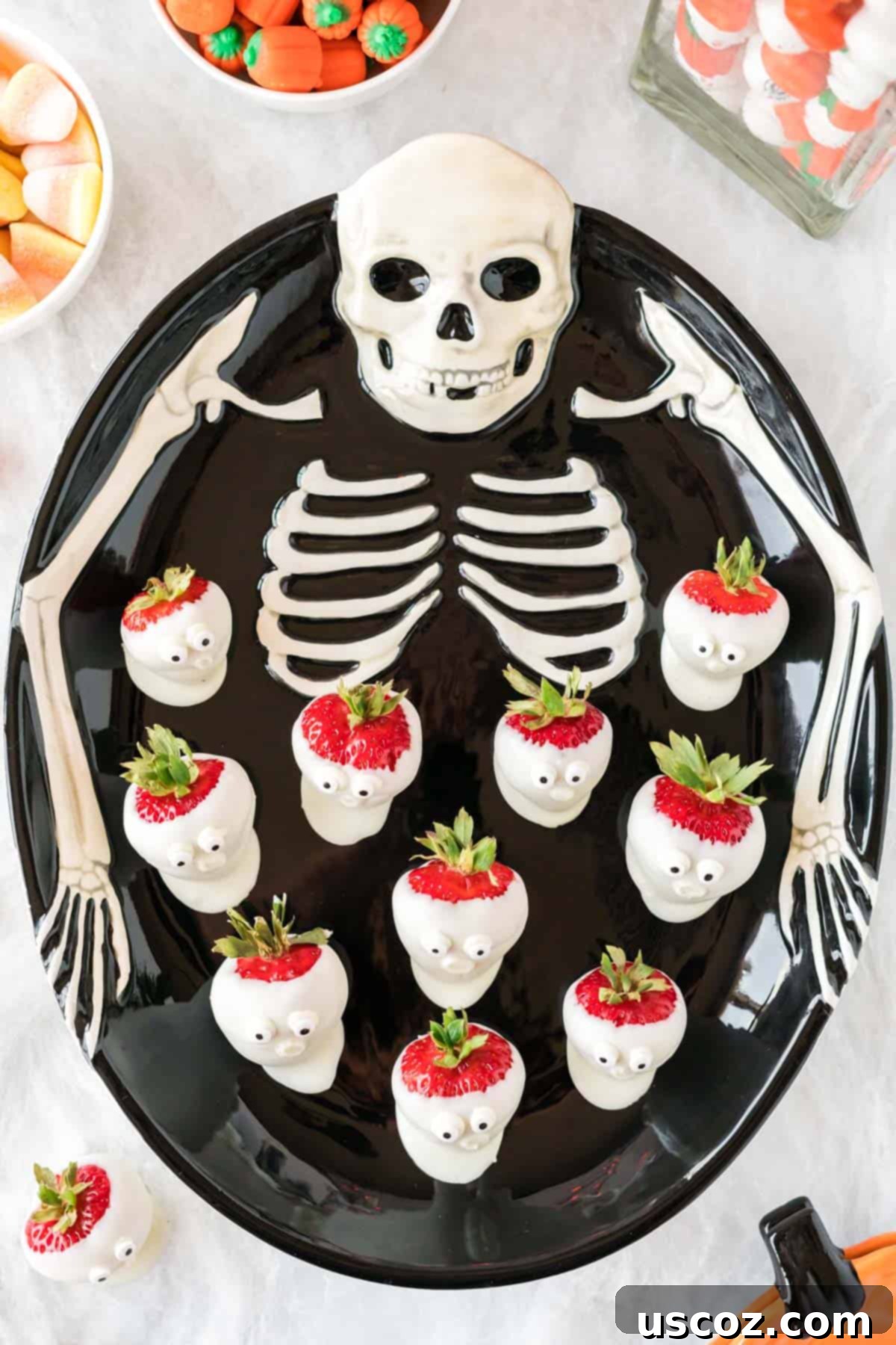 Strawberry Whispers 14 skeleton tray with strawberry ghosts on it