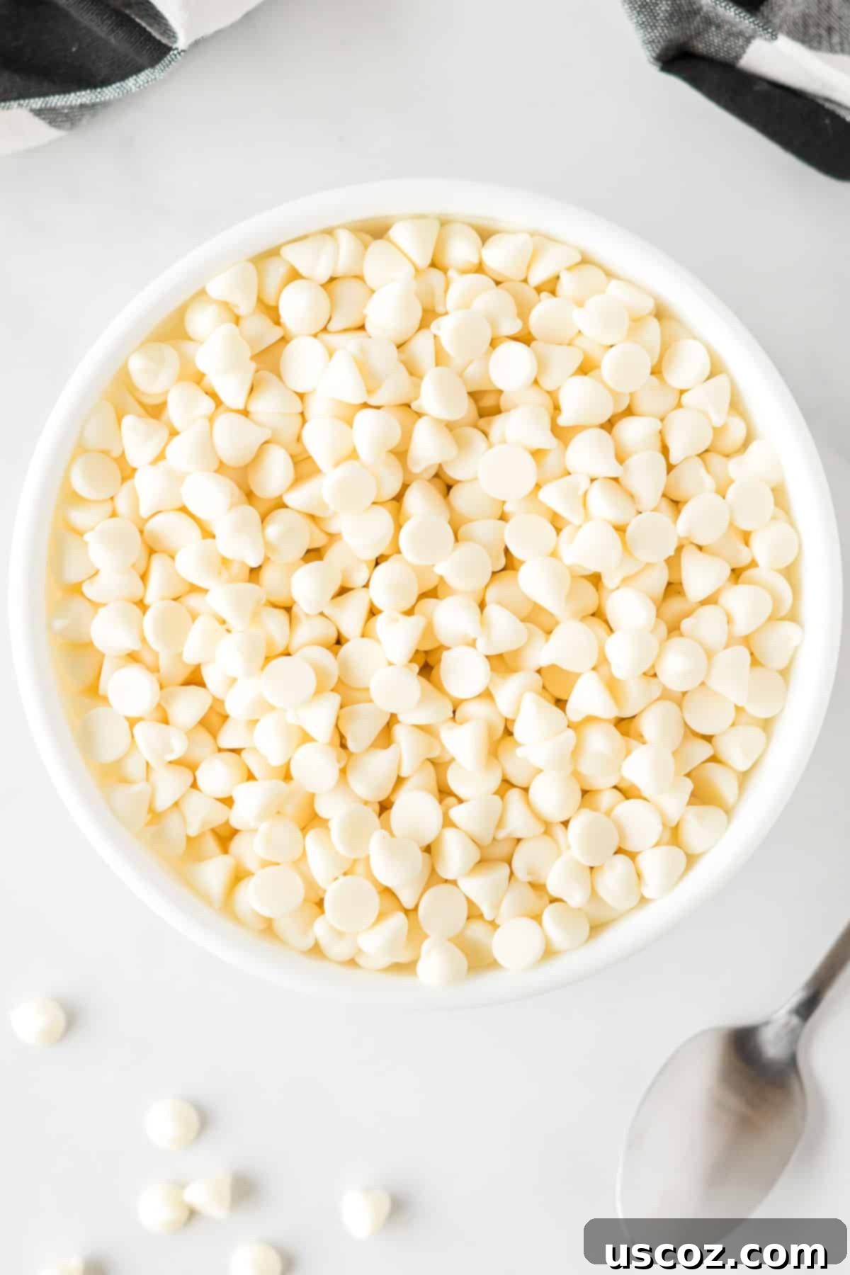 Strawberry Whispers 5 white chocolate chips in a bowl