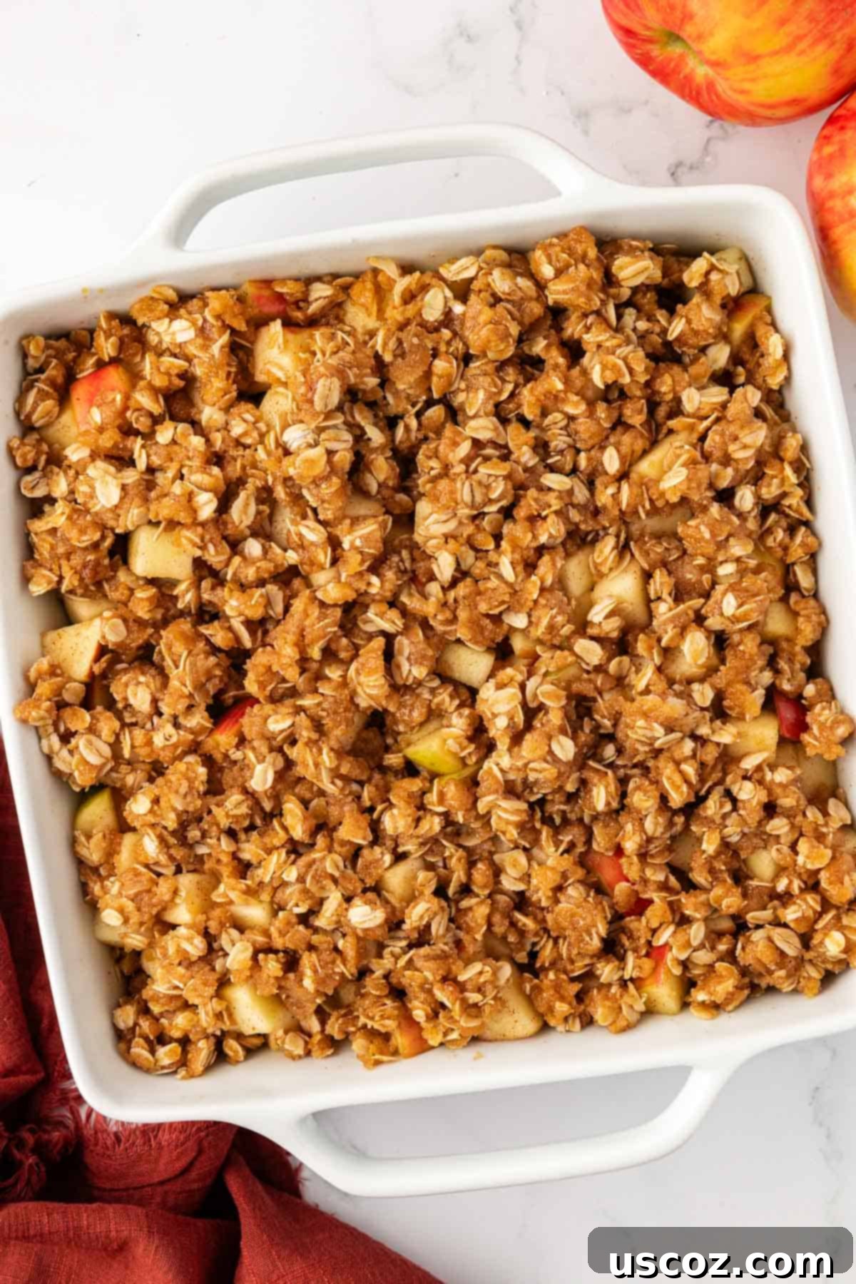 Comforting Vegan Apple Crisp 13 vegan apple crisp in a baking dish