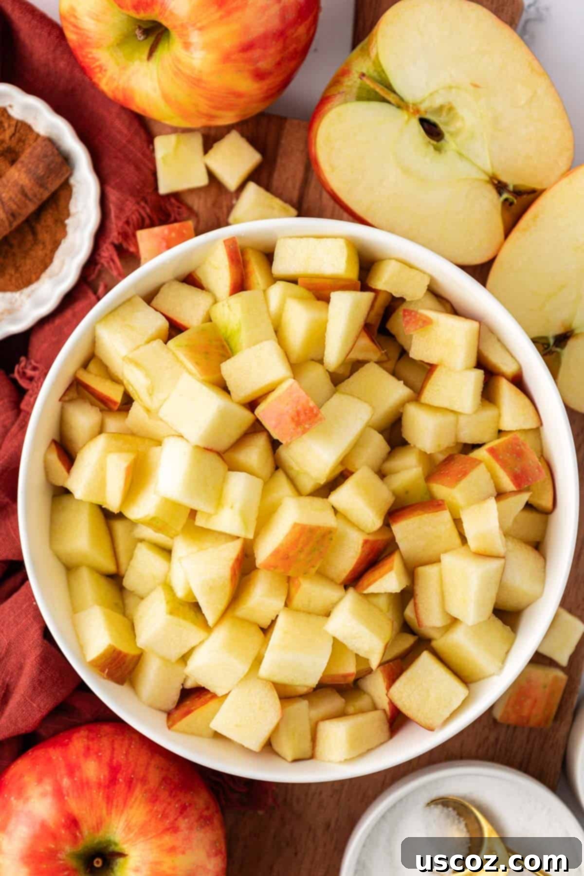 Comforting Vegan Apple Crisp 5 diced apples in a bowl