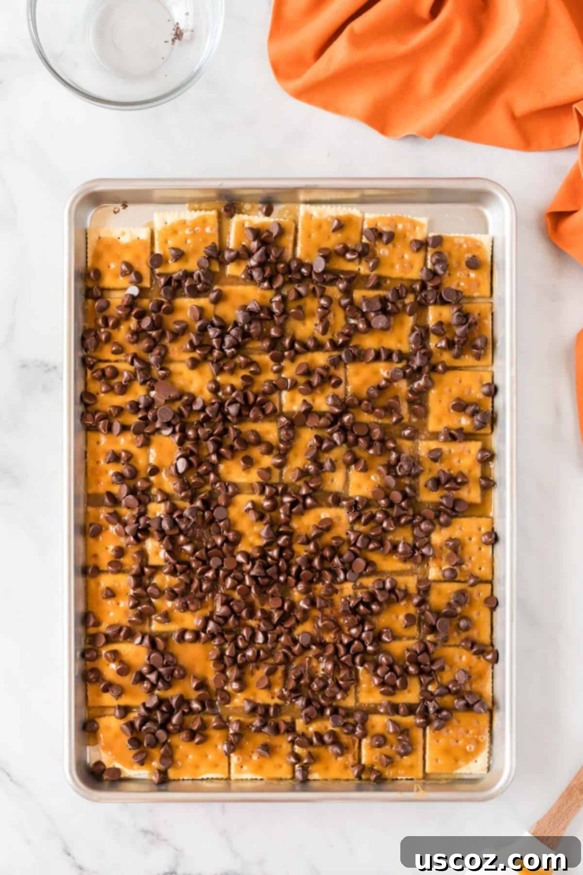 Spooky Halloween Crack 8 Chocolate chips generously sprinkled over the hot Halloween crack toffee.
