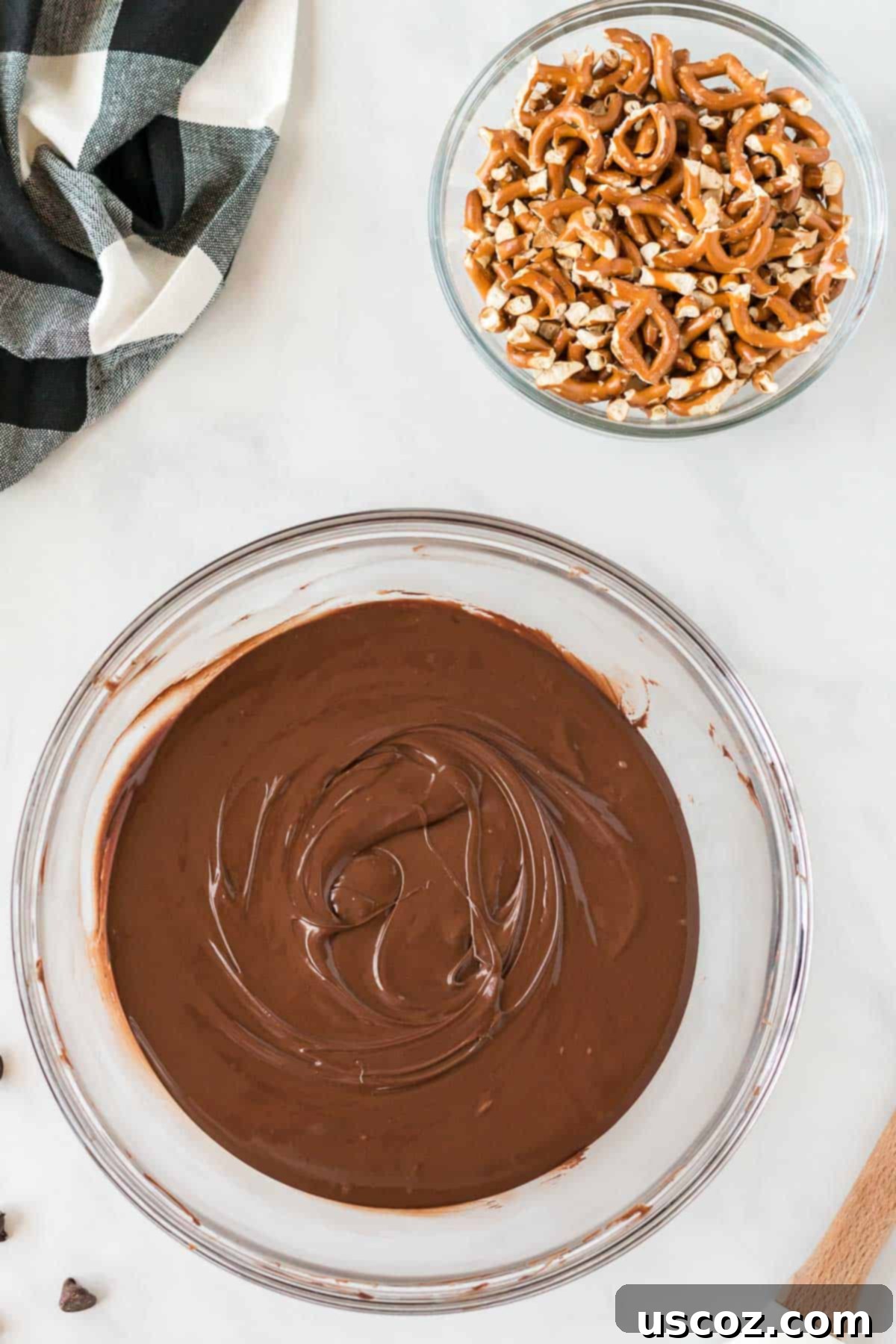 Monster Mash Bark 5 melted chocolate ready for pretzels