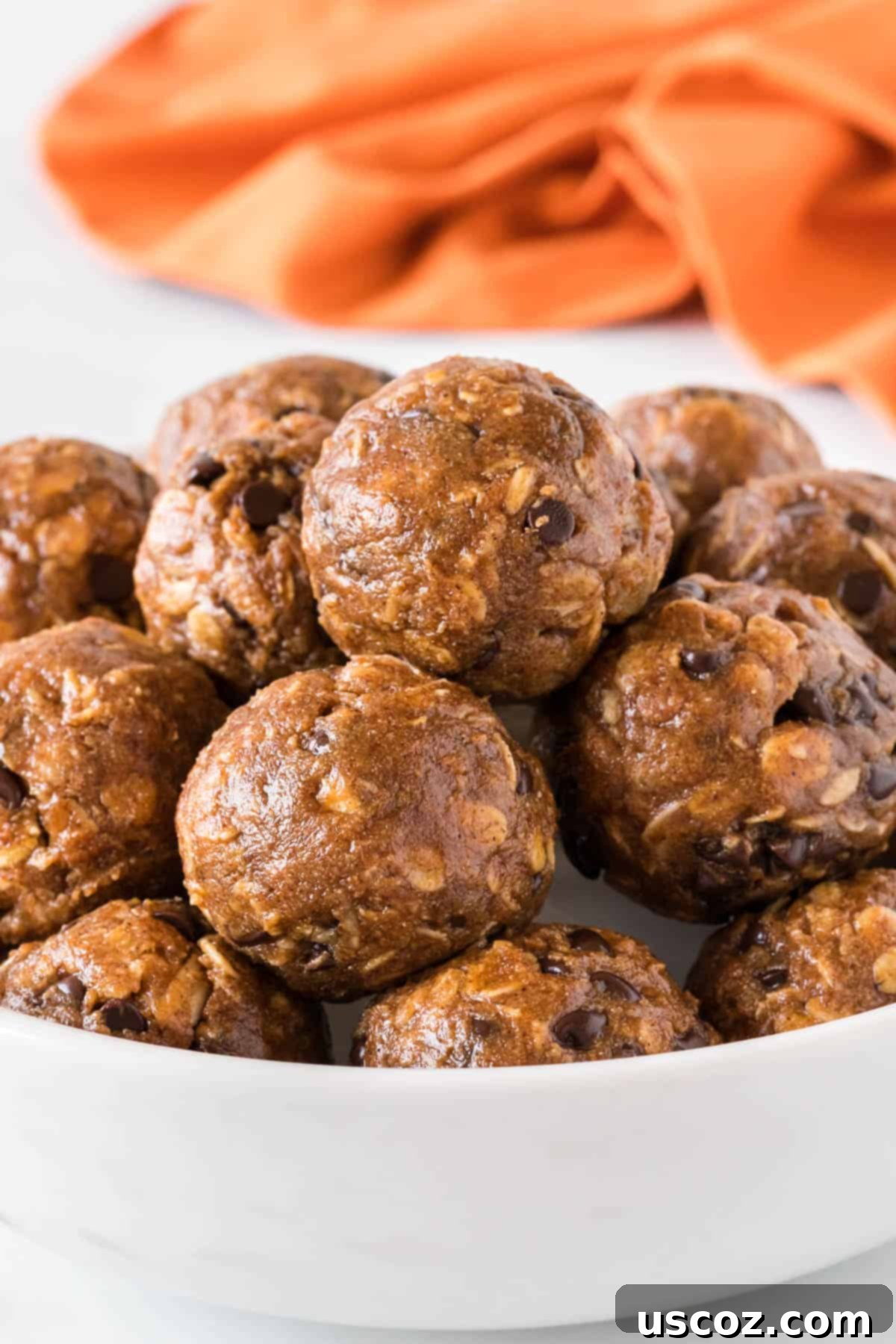 Pumpkin Protein Bites 12 A final shot of pumpkin energy balls artfully arranged in a bowl