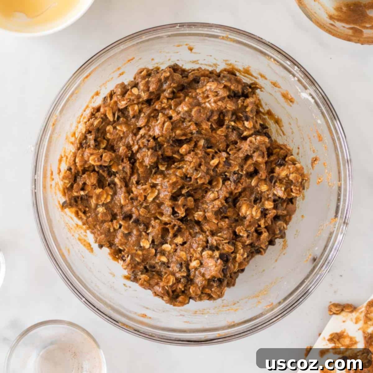 Pumpkin Protein Bites 7 Well-mixed energy ball dough with chocolate chips in a bowl