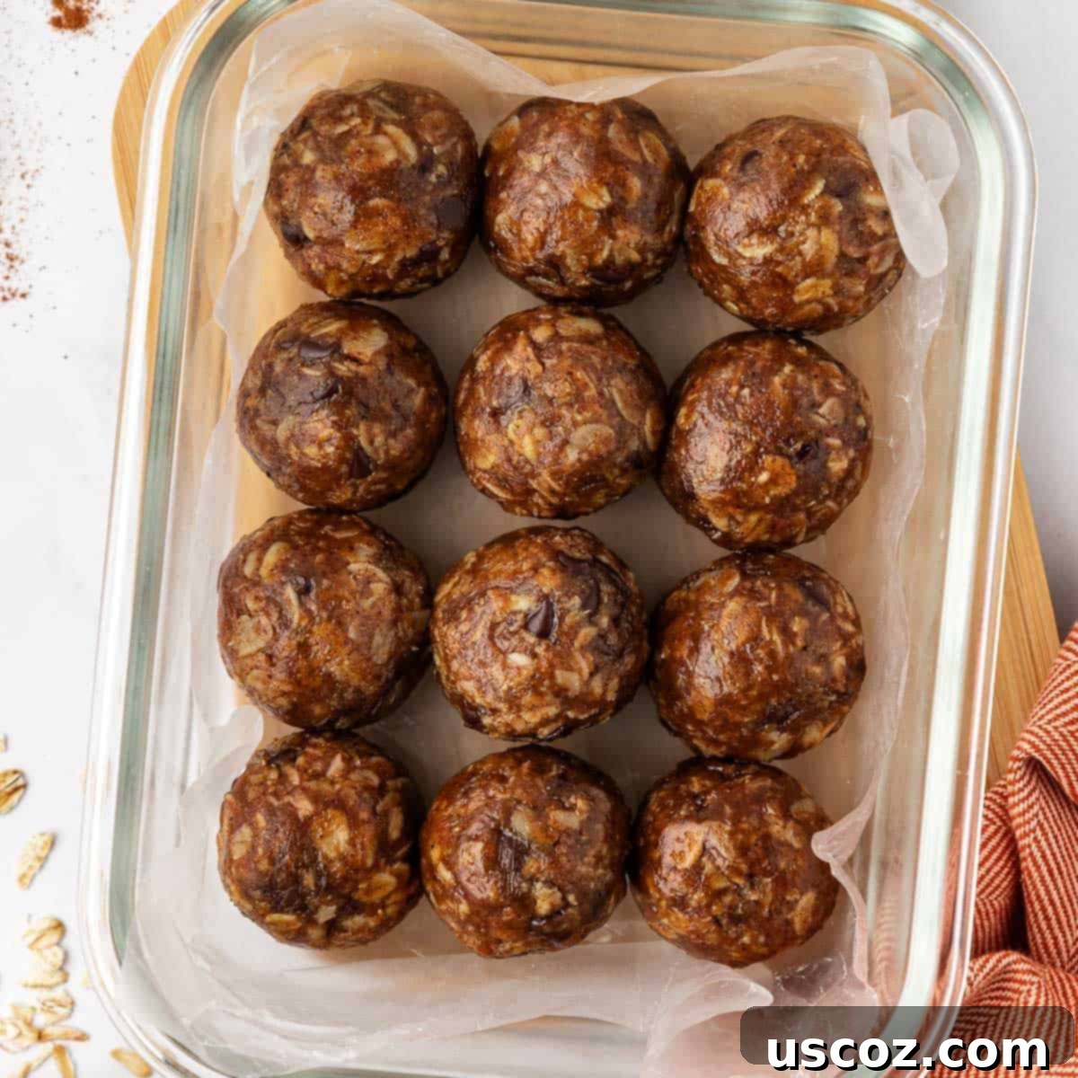 Pumpkin Protein Bites 9 Close-up of a pumpkin protein ball, showing its texture and chocolate chips