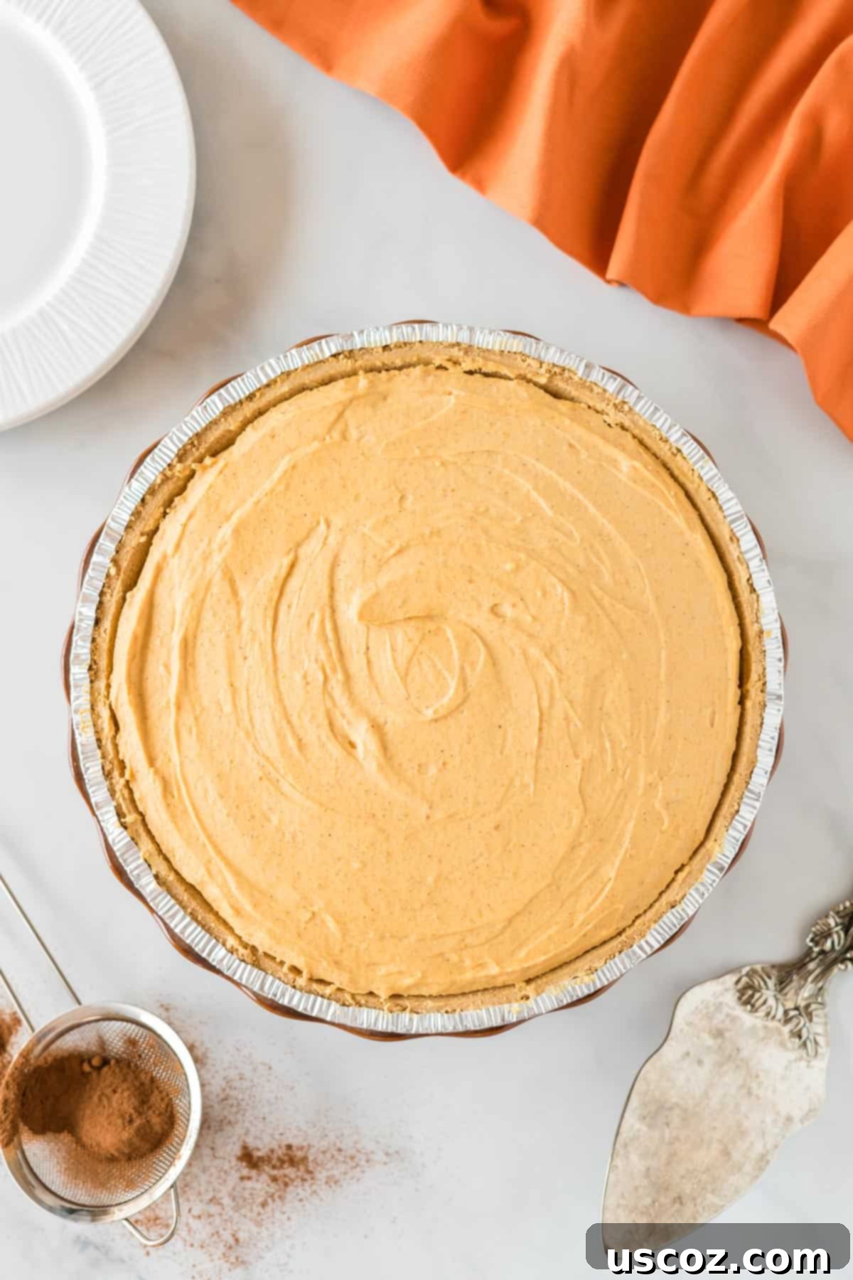 Creamy Pumpkin Delight 13 pumpkin pie filling smoothed out in the graham crust