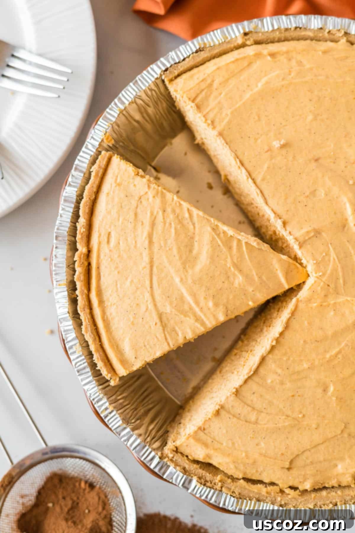 Creamy Pumpkin Delight 14 pumpkin cream pie slice cut in the pan